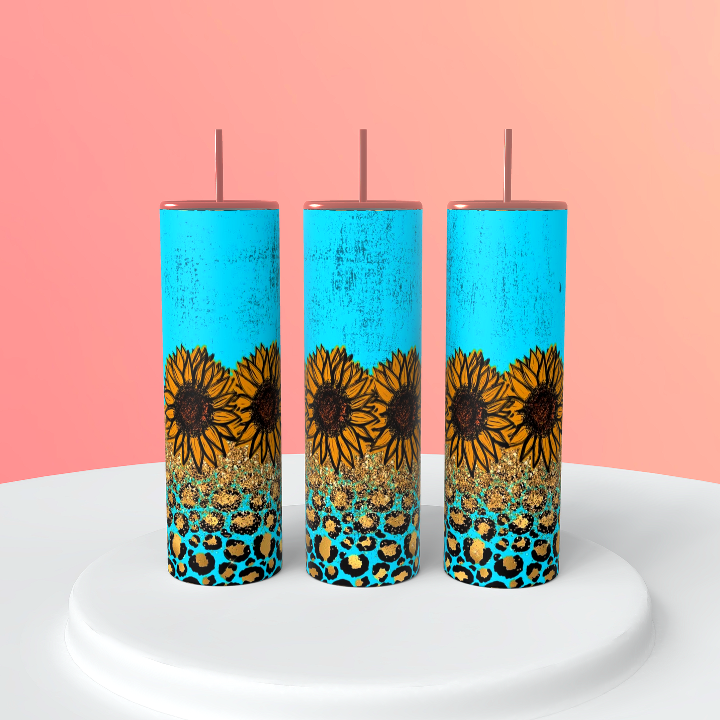 Turquoise Sunflower Cheetah 20oz Tumbler