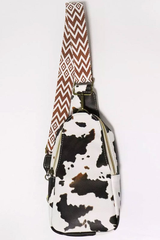Aztec Strap Leopard/Cow Print Crossbody Sling Bag