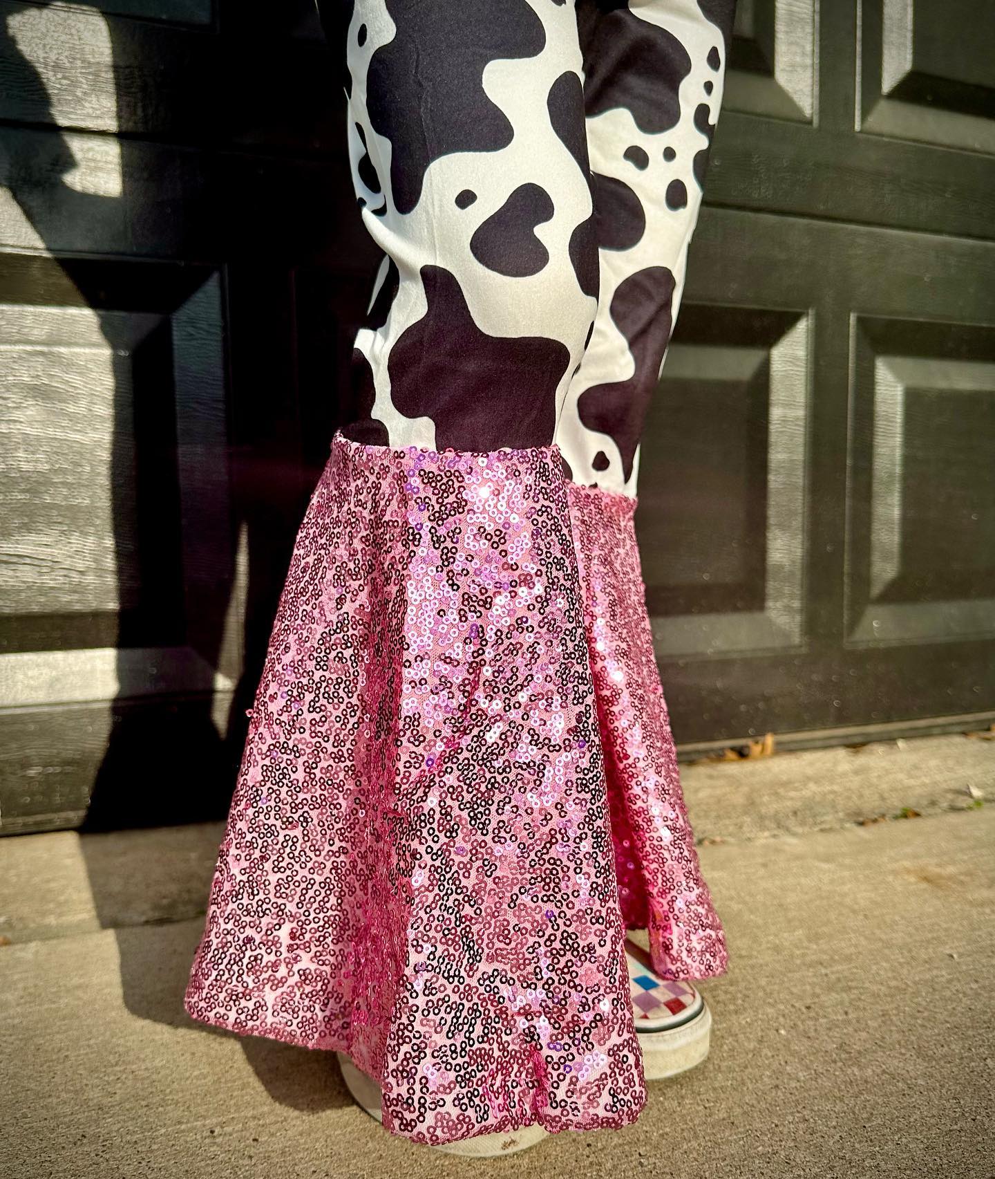 Cow Print Sequin Girl Bell Bottom Set
