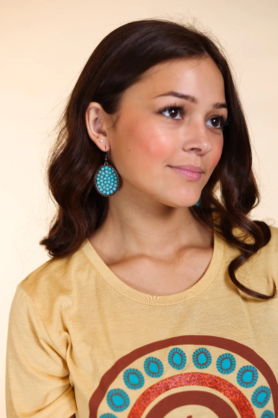 Bumpily Bamboozled Bronze Earrings With Turquoise Pendant