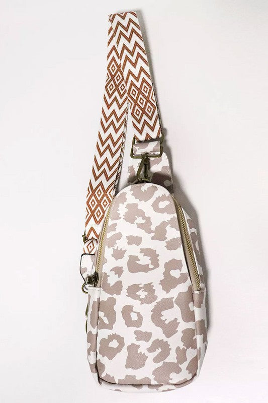 Aztec Strap Leopard/Cow Print Crossbody Sling Bag