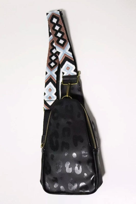 Aztec Strap Leopard/Cow Print Crossbody Sling Bag