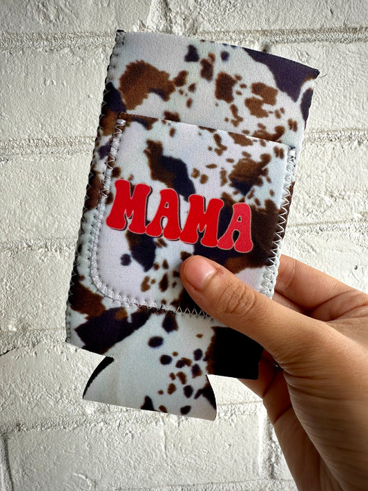 Faux hide 'MAMA' slim can koozie