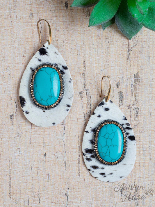 Chasing You Cowhide Teardrop W/ Turquoise Stone