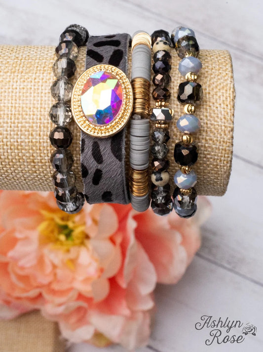 Giddy Up Cowgirl Gray Leopard Bracelet Set