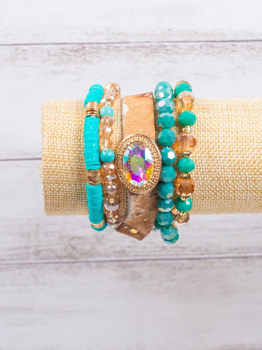 Giddy Up Cowgirl Turquoise Cowhide Bracelet Set